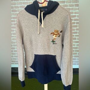 Polo by Ralph Lauren Gray and Navy Bear Football Pullover Hoodie